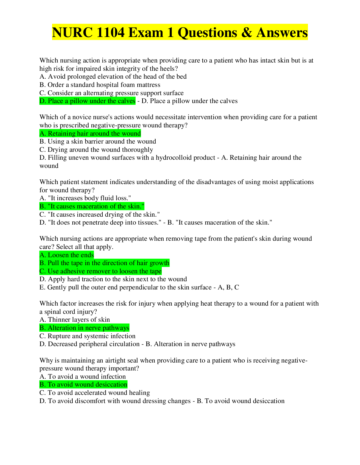 Preview image for NURC 1104 Exam 1 Questions & Answers